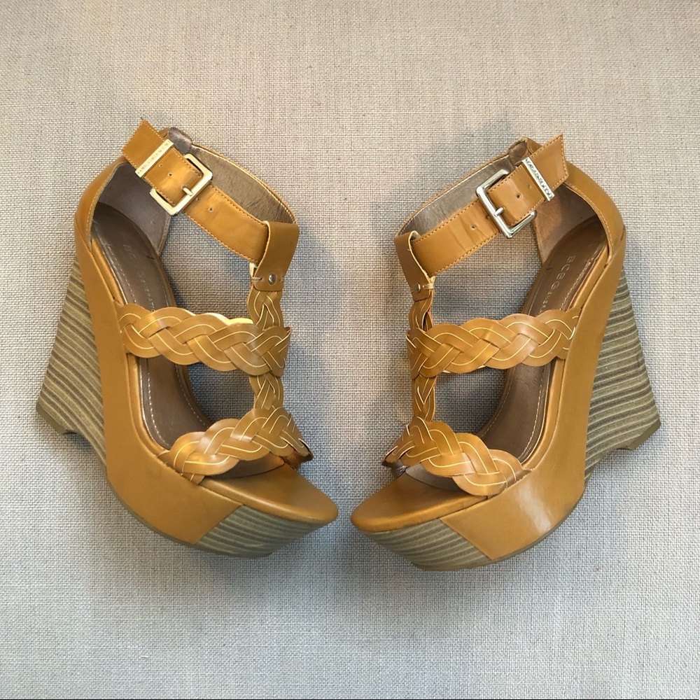 BCBG Camel Braided Sandal Wedges
